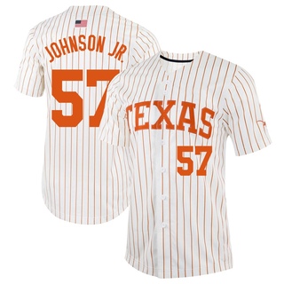 Lebarron Johnson Jr. Replica White Youth Texas Longhorns Pinstripe Full-Button Baseball Jersey